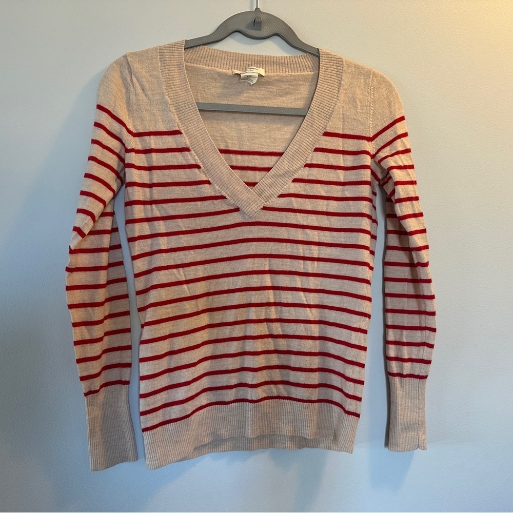 Club Monaco 100% wool Striped V-Neck Sweater - Red and Cream| size S